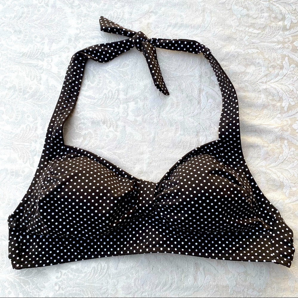 Mocha Brown White Polka Dot Bikini Top 10 Halter Retro Pinup Swim Bathing Suit